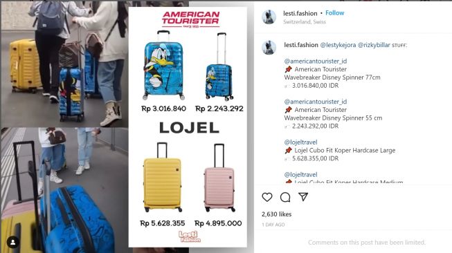 Foto: Tas Koper Lucu Lesti Kejora dan Rizky Billar saat Liburan di Swiss, Total Harganya Tembus Rp15 Juta. (instagram/lesti.fashion)