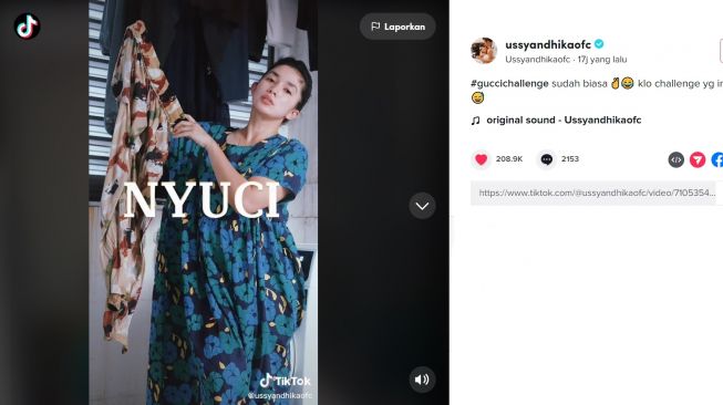 Foto: Gucci Challenge Sudah Biasa, Ussy Bikin Tren Nyuci (tiktok/ussyandikaofc)