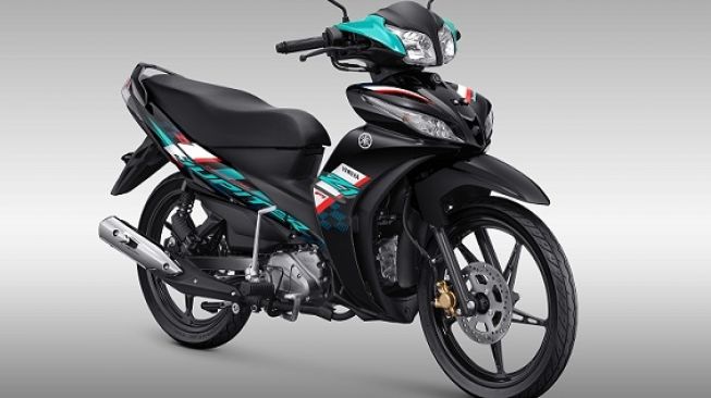 Yamaha Jupiter Z1 warna Metallic Black memiliki grafis cyan dan putih [PT YIMM].