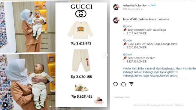 OOTD Baby L saat menyambangi rumah sakit (instagram/leslaralfatih_fashion)