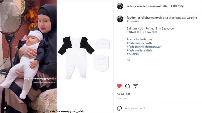 Foto: Baby Ameena Kenakan Jumpsuit Balmain, Harganya Bukan Main (instagram/fashion_aureliehermansyah_atta)