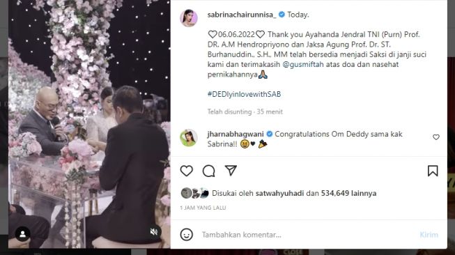 Sabrina Chairunnisa dan Deddy Corbuzier Resmi Menikah, Warganet: Selamat Om
