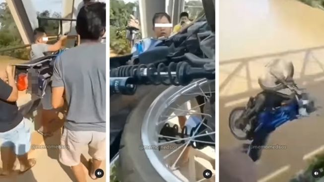 Bapak-bapak buang Yamaha RX King ke sungai. (Instagram/@memomedsos)