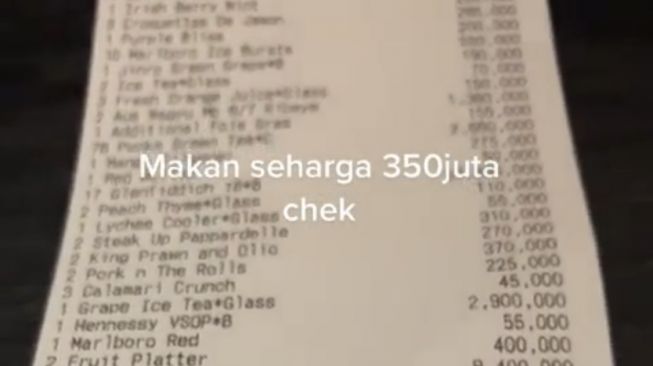 Warganet Pamer Tagihan Rp 350 Juta untuk Sekali Makan, Netizen: Makan Apa Dugem?