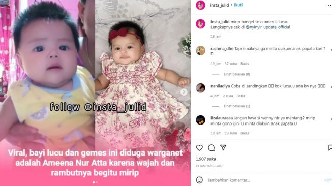 Bayi mirip anak Atta Halilintar dan Aurel Hermansyah, Ameena Hanna Nur Atta [Instagram/@insta_julid]