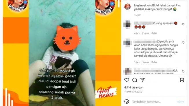 Orang tua tawarkan anak adopsi di media sosial karena cuma dijadikan pancingan untuk hamil. (Instagram/@lambenyinyirofficial)