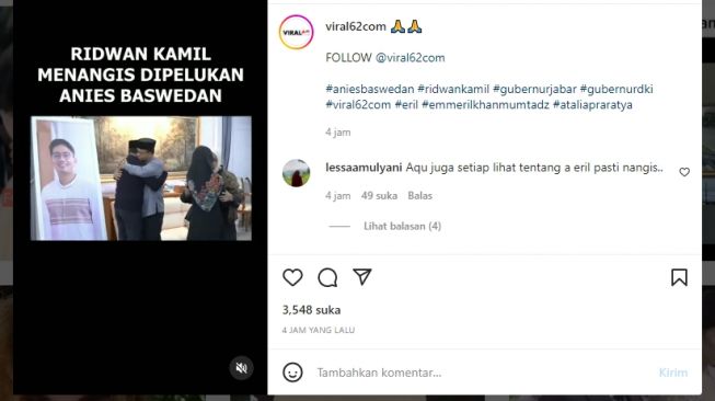 Disamping Foto Eril, Ridwan Kamil Menangis Dipelukan Anies Baswedan