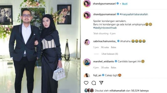 Gilang Juragan 99 dan Shandy Purnamasari medatangi pernikahan Deddy Corbuzier dan Sabrina Chairunnisa. [Instagram]