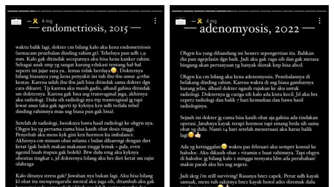 Viral wanita didiagnosis menderita endometriosis dan adenomyosis (Instagram/@daysofkim)