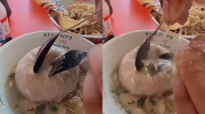 Potret bakso jumbo isi kuah panas. (Instagram/@dailiyfuns.id)