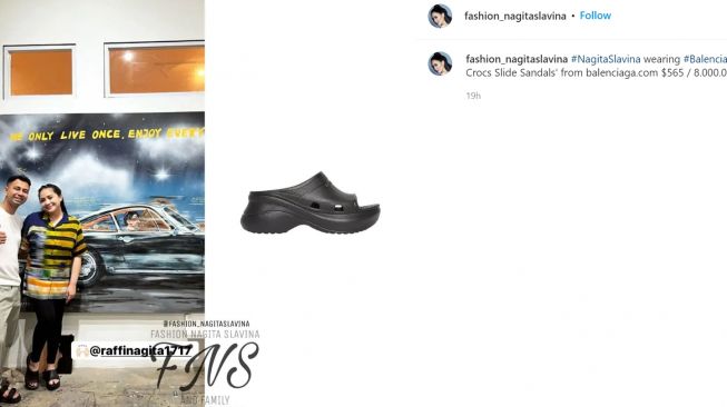 Nagita Slavina mengenakan sandal koleksi Balenciaga ketika jalan-jalan berdua dengan Raffi Ahmad (Instagram/fashion_nagitaslavina)