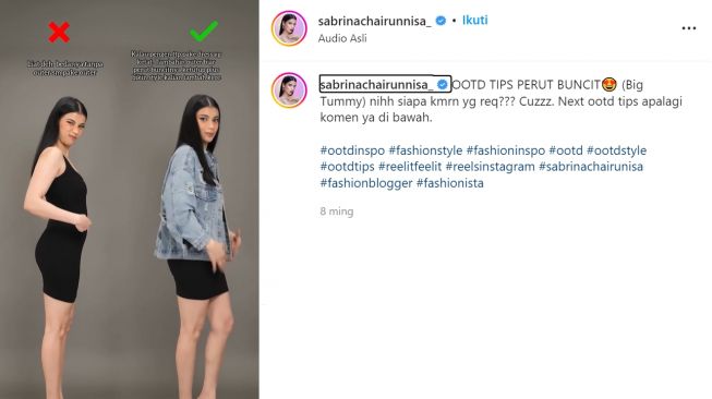 Simak 4 Tips OOTD Tutupi Perut Buncit ala Sabrina Chairunnisa