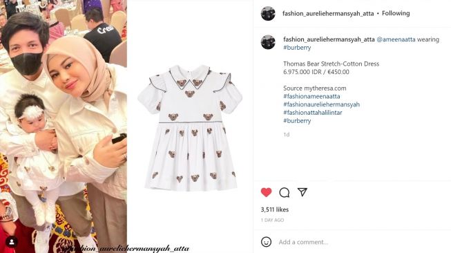 Foto: Dress Putri Baby Ameena (instagram/fashion_aureliehermansyah_atta)