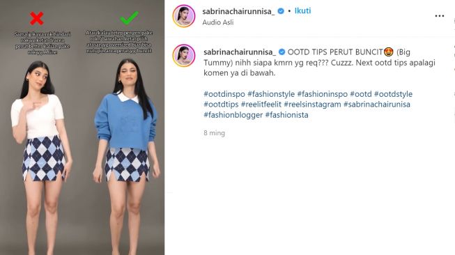 Simak 4 Tips OOTD Tutupi Perut Buncit ala Sabrina Chairunnisa