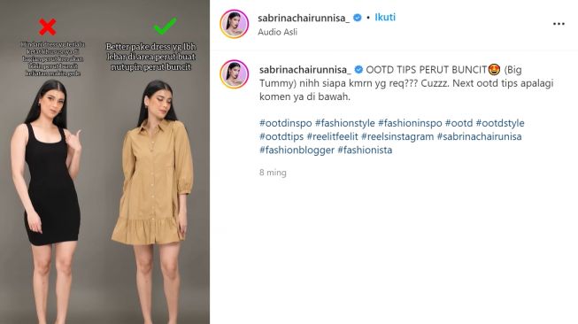 Simak 4 Tips OOTD Tutupi Perut Buncit ala Sabrina Chairunnisa