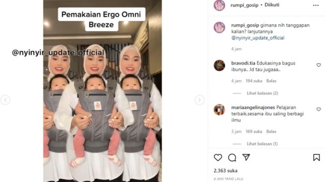 Cara Aurel Hermansyah gendong Baby Ameena dikritik seorang warganet. [Instagram]