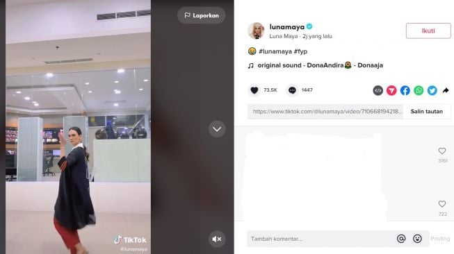 Foto: Video Luna Maya Kenakan Baju Turun Naik (tiktok/lunamaya)