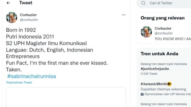 Tangkapan layar Deddy Corbuzier yang membagikan fakta menarik setelah menikahi Sabrina Chairunnisa. (Twitter/@corbuzier)