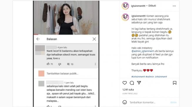 Warganet sarankan suami menikah lagi kalau istrinya punya stretch mark pasca melahirkan. (Instagram/@igtainmenttt)