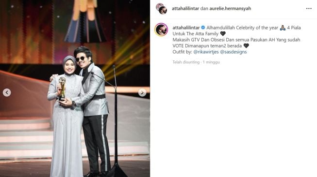 Gaya busana Aurel - Atta kala menghadiri Obsesi Awards 2022 (instagram/fuji.an)