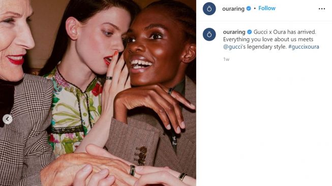 Gucci merilis cincin pintar yang bisa mendeteksi kondisi kesehatan penggunanya dengan berbalut kemewahan fashion (Instagram/ouraring)