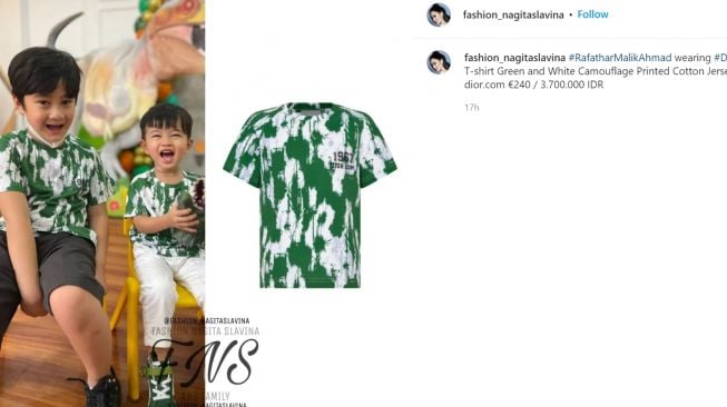 Warganet dibuat salah fokus dengan motif kaos Dior yang dikenakan oleh Rafathar (Instagram/fashion_nagitaslavina)