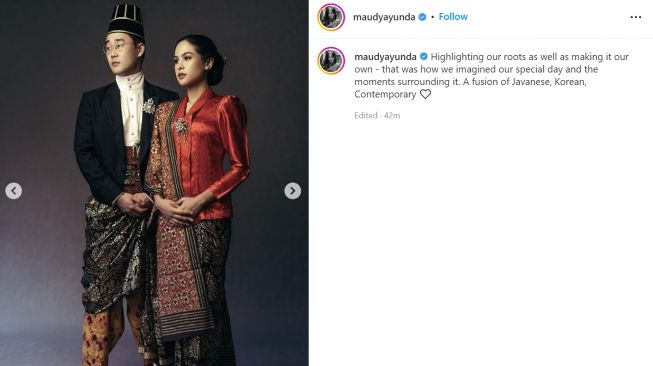 Maudy Ayunda pamer foto pengantin terbaru, penampilan Jesse Choi berhasil curi perhatian (Instagram/maudyayunda)