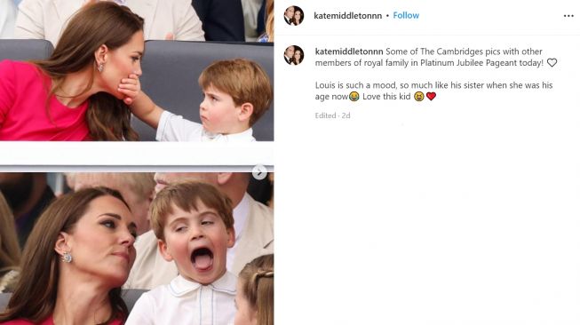 Pangeran Louis kembali berulah di hadapan publik, gaya parenting Kate Middleton berhasil jadi sorotan (Instagram/katemiddletonn)