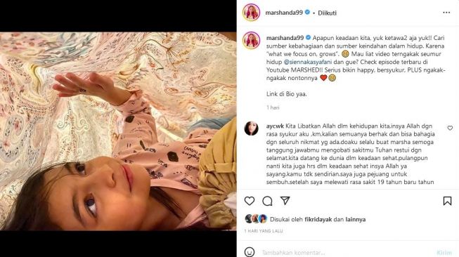 Marshanda mengunggah foto sang putri, Sienna Ameera Kasyafani. Di bagian caption, ia mengajak orang-orang untuk bahagia. [Instagram]