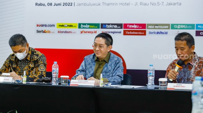 Suasana jalannya Rapat Umum Pemegang Saham (RUPS) PT Arkadi Digital Media Tbk di Jambuluwuk Thamrin Hotel, Jakarta, Rabu (8/6/2022). [Suara.com/Alfian Winanto]