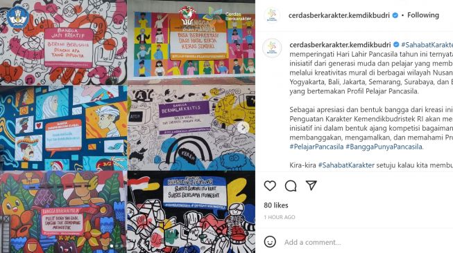 Kegiatan seni mural menyambut Hari Kelahiran Pancasila. (Sumber: IG)