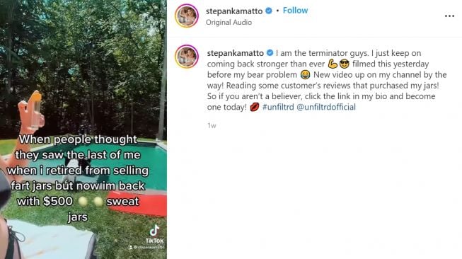 Viral seorang wanita yang jual kentut dan keringat payudara, seminggu dapat ratusan juta Rupiah (Instagram/stepankamatto)