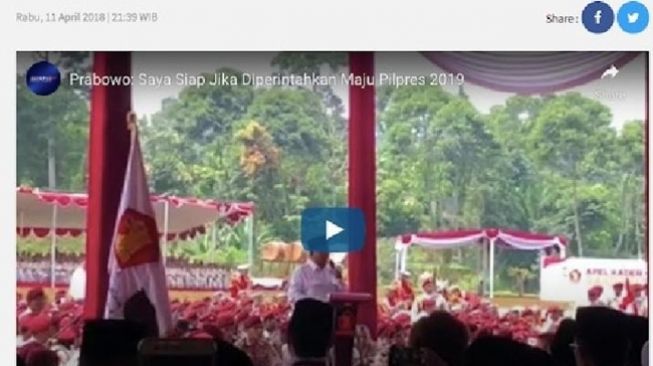 Tangkapan layar video asli Prabowo Subianto yang diambil pada 2018 yang dimasukkan pada narasi pemberhentiannya. (cekfakta.com)