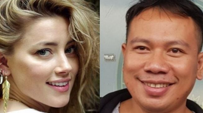 Foto kolase Amber Heard dan Vicky Prasetyo.