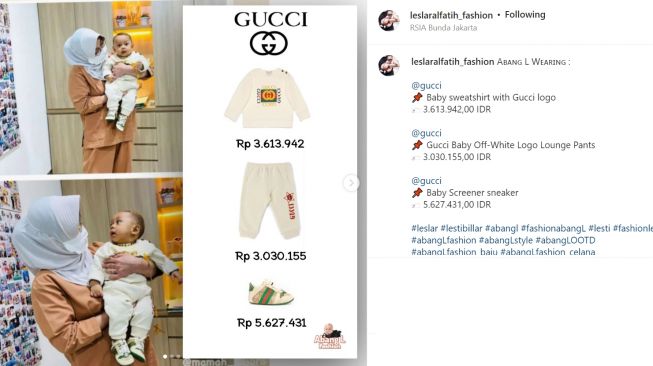 OOTD serba Gucci yang dikenakan oleh Baby L yang total harganya fantastis (Instagram/leslaralfatih_fashion)