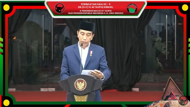 Jokowi pidato dalam acara peresmian Masjid At-Taufiq, di Lenteng Agung, Jakarta Selatan (YouTube PDI Perjuangan).