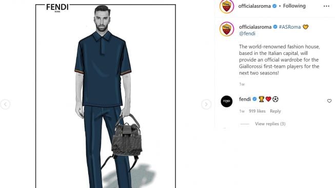 Desain seragam baru klub AS Roma yang berkolaborasi dengan brand Fendi (Instagram/officialasroma)