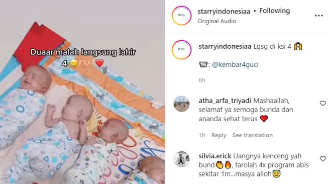 Pasutri ini langsung dikaruniai 4 keturunan sekaligus dari program bayi tabung (Instagram/ @starrindonesiaa). 