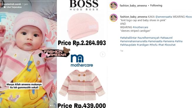 Ameena Atta kenakan topi seharga Rp2 juta yang harganya buat warganet menangis (Instagram/fashion_baby_ameenna)