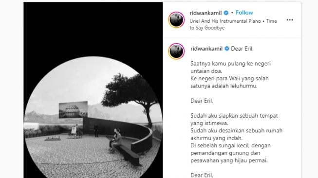 4 Fakta Pemakaman Eril: Desain Lokasi, Puisi Sang Ayah hingga Waktu Dilaksanakan