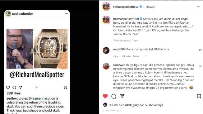 Unggahan Hotman Paris soal jam tangan Razman Arif Nasution. [Instagram]