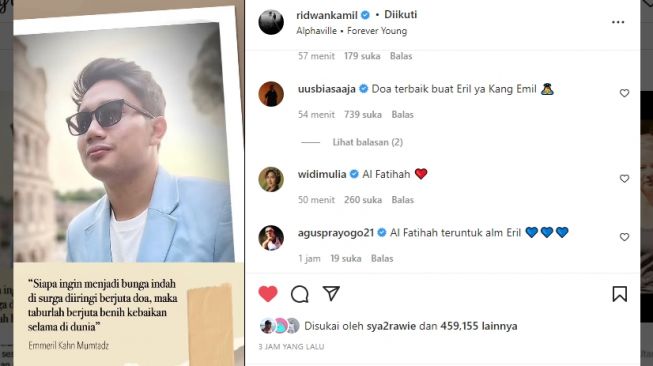 Jenazah Sang Anak Tiba di Indonesia Sore Hari, Ridwan Kamil Unggah Filosofi Hidup Eril di Instagram