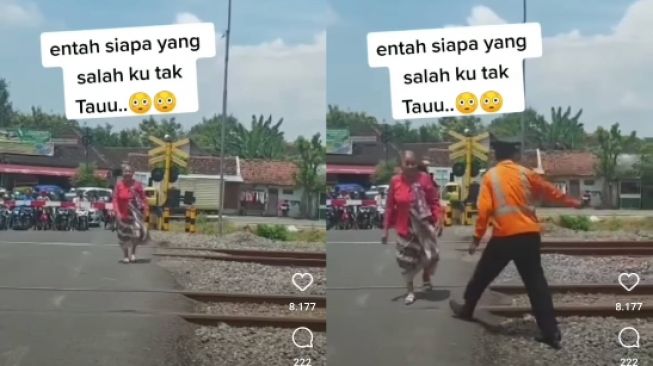 Palang Pintu Sudah Ditutup, Nenek Ini Jalan Santai lewati Rel Kereta