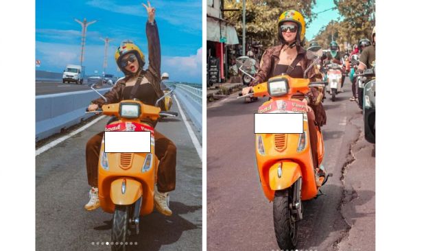 Wika Salim saat mengikuti Vespa World Days 2022 dengan menunggangi Vespa (Instagram/wikasalim)