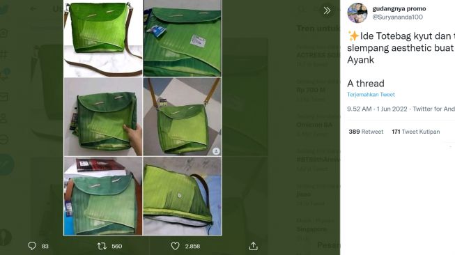 Produk tas unik dengan motif daun pisang yang bisa dibeli dengan Rp120 ribu (Twitter/Suryananda100)