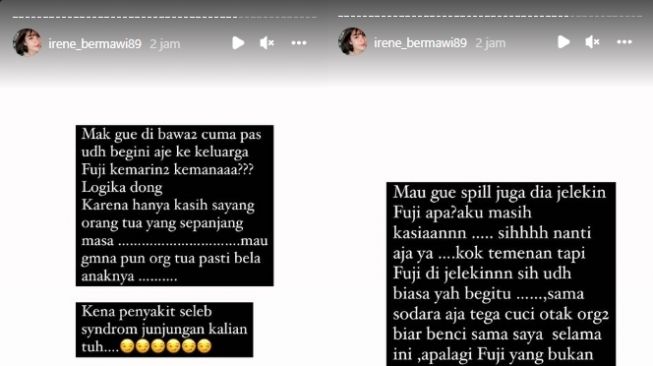 Unggahan Irene Bermawi yang diduga tentang adiknya sendiri, Marissya Icha. [Instagram]