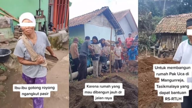 Guyub Banget! Warga Gotong Royong Angkat Pasir untuk Tetangga Bangun Rumah, Bawa Kresek hingga Bakul