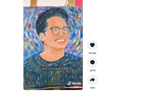 Viral lukisan wajah almarhum Emmeril Kahn Mumtadz hasil karya adiknya, Camilia Laetitia Azzahra. (Dok. TikTok)