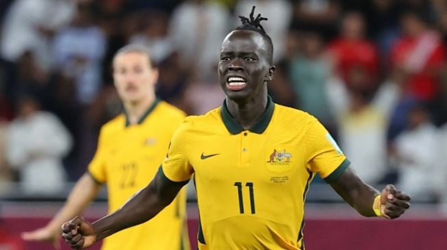 Penyerang sayap Timnas Australia, Awer Mabil. [KARIM JAAFAR / AFP]