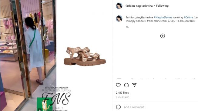 Foto: Nagita Slavina Kenakan Sandal Gunung Merk Celine, Warganet : Sandalnya Anti Pegal (instagram/fashion_nagitaslavina)